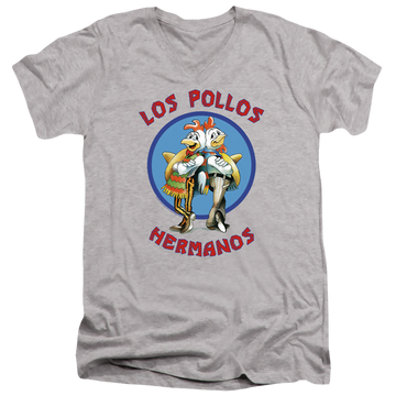 Athletic heather men's v-neck t-shirt with Breaking Bad Los Pollos Hermanos graphic