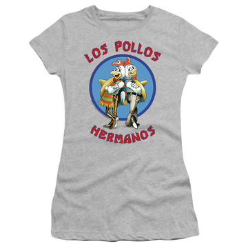 Athletic heather juniors t-shirt with Breaking Bad Los Pollos Hermanos graphic