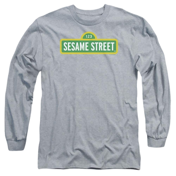 Athletic heather men's long sleeve t-shirt with Sesame Street Logo graphic