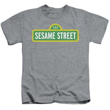 Athletic heather kid's t-shirt for ages 4 to 7 with Sesame Street Logo graphic
