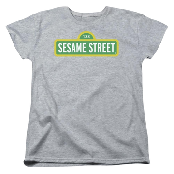 Athletic heather women's t-shirt with Sesame Street Logo graphic