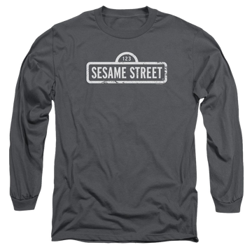 Charcoal men's long sleeve t-shirt with Sesame Street One Color Logo graphic