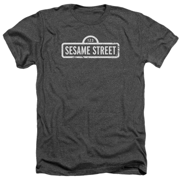 Charcoal men's heather t-shirt with Sesame Street One Color Logo graphic