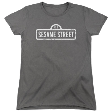 Charcoal women's t-shirt with Sesame Street One Color Logo graphic
