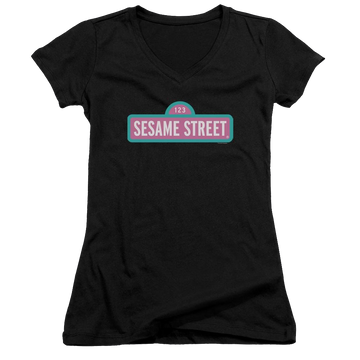 Sesame Street Alt Logo Juniors V-Neck T-Shirt Juniors V-Neck T-Shirt Sesame Street   