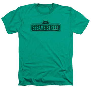 Kelly green men's heather t-shirt with Sesame Street One Color Dark graphic