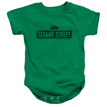 Kelly green baby bodysuit with Sesame Street One Color Dark graphic
