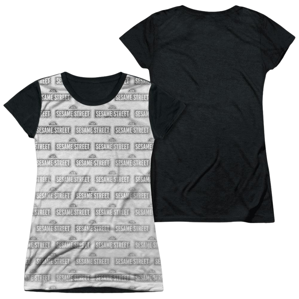 Sesame Street Bw Pattern Juniors Black Back T-Shirt Juniors Black Back T-Shirt Sesame Street   