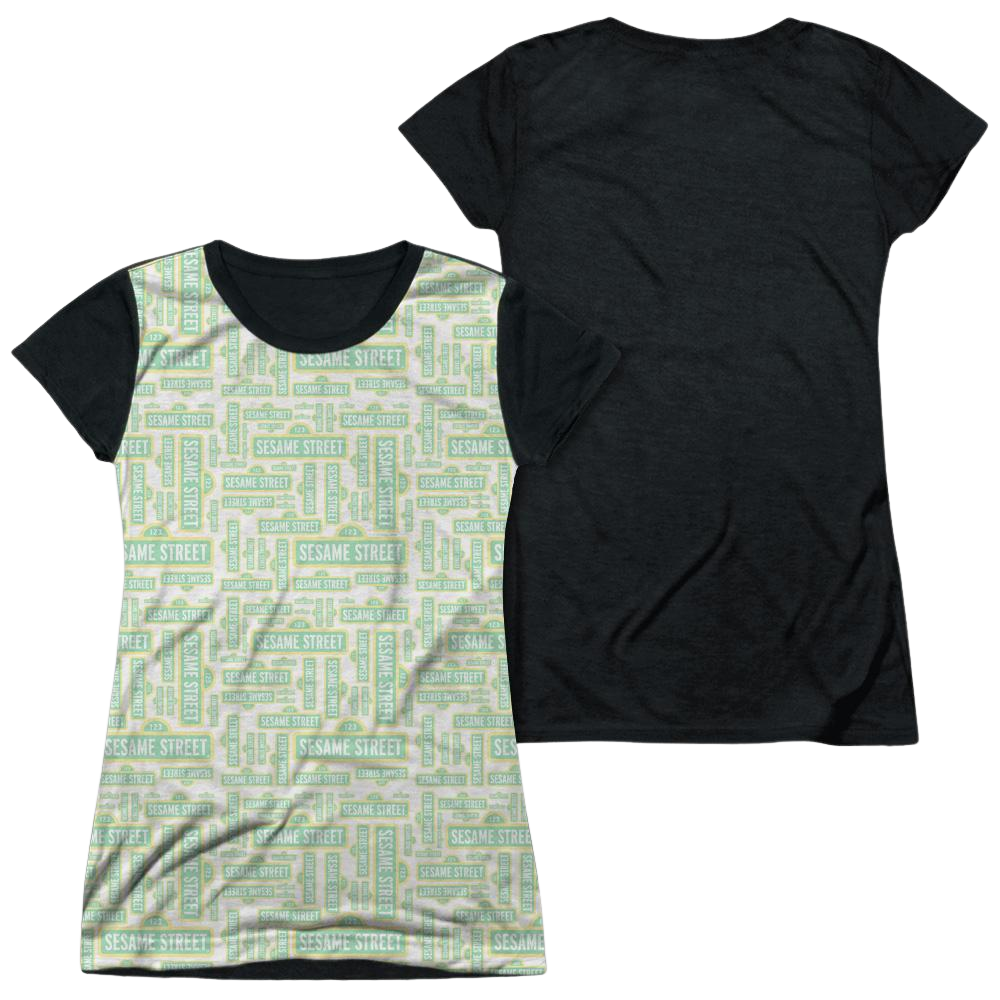 Sesame Street Puzzle Pattern Juniors Black Back T-Shirt Juniors Black Back T-Shirt Sesame Street   