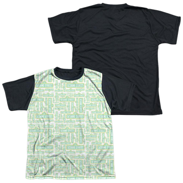 Sesame Street Puzzle Pattern youth black back t-shirt for ages 8 to 12