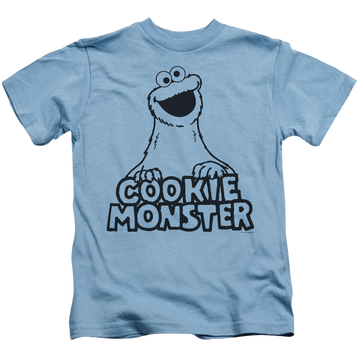 Carolina blue kid's t-shirt for ages 4 to 7 with Sesame Street Vintage Cookie Monster graphic