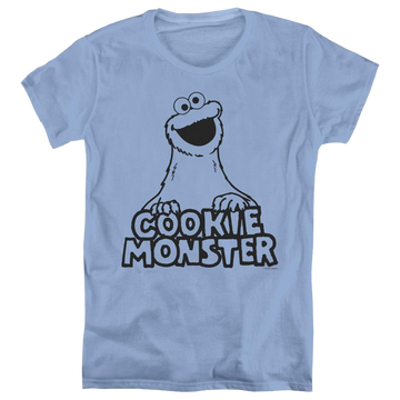 Carolina blue women's t-shirt with Sesame Street Vintage Cookie Monster graphic