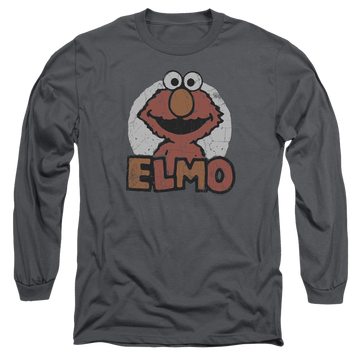 Charcoal men's long sleeve t-shirt with Sesame Street Elmo Name graphic