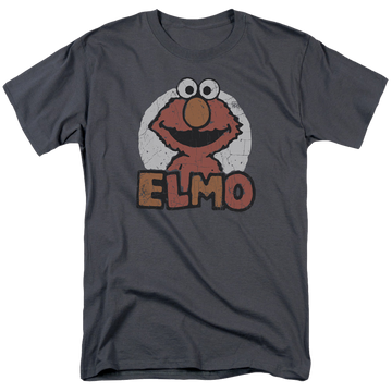 Charcoal men's regular fit t-shirt with Sesame Street Elmo Name graphic