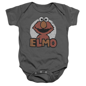 Charcoal baby bodysuit with Sesame Street Elmo Name graphic