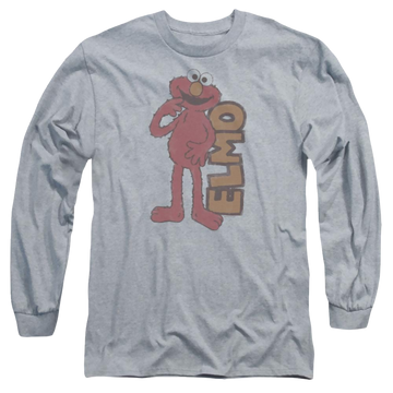 Athletic heather men's long sleeve t-shirt with Sesame Street Vintage Elmo graphic