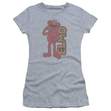 Athletic heather juniors t-shirt with Sesame Street Vintage Elmo graphic