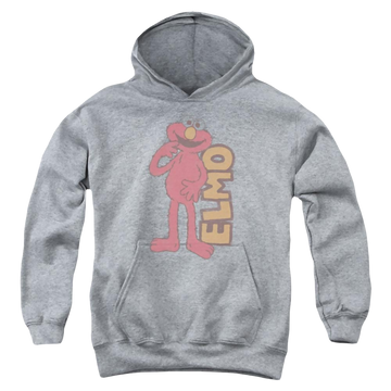 Athletic heather youth hoodie for ages 8 to 12 with Sesame Street Vintage Elmo graphic