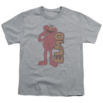 Athletic heather youth t-shirt for ages 8 to 12 with Sesame Street Vintage Elmo graphic