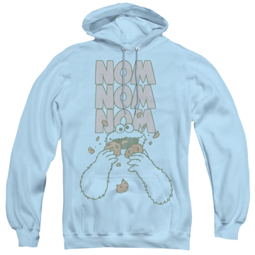 Light blue pullover hoodie with Sesame Street Nom graphic