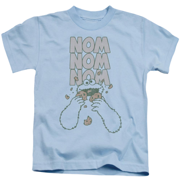 Light blue kid's t-shirt for ages 4 to 7 with Sesame Street Nom graphic