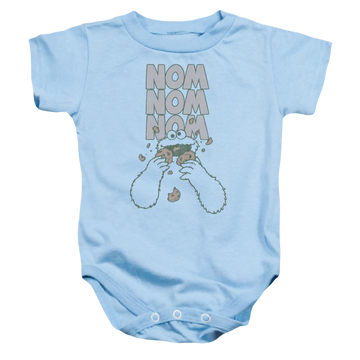 Light blue baby bodysuit with Sesame Street Nom graphic