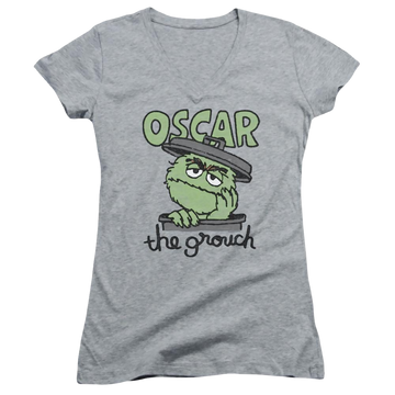 Sesame Street Canned Grouch Juniors V-Neck T-Shirt Juniors V-Neck T-Shirt Sesame Street   