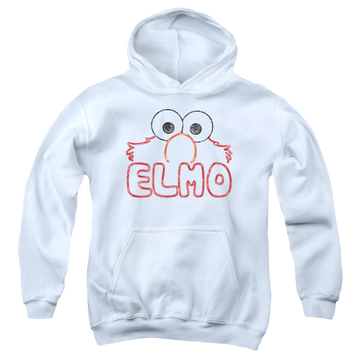 White youth hoodie for ages 8 to 12 with Sesame Street Elmo Letters graphic