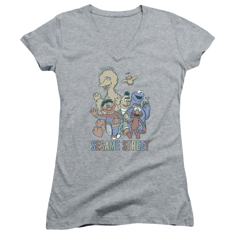 Sesame Street Colorful Group Juniors V-Neck T-Shirt Juniors V-Neck T-Shirt Sesame Street   
