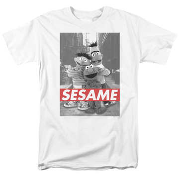 White men's regular fit t-shirt with Sesame Street Sesame graphic