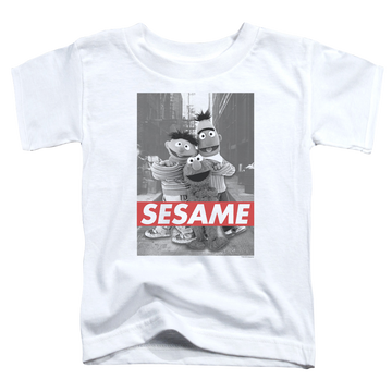 White toddler t-shirt with Sesame Street Sesame graphic