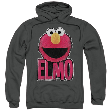 Charcoal pullover hoodie with Sesame Street Elmo Smile graphic
