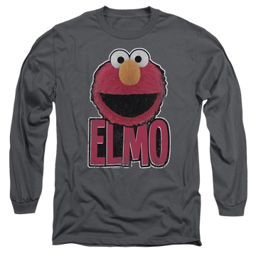 Charcoal men's long sleeve t-shirt with Sesame Street Elmo Smile graphic
