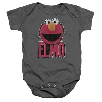 Charcoal baby bodysuit with Sesame Street Elmo Smile graphic