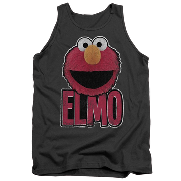Charcoal men's tank with Sesame Street Elmo Smile graphic