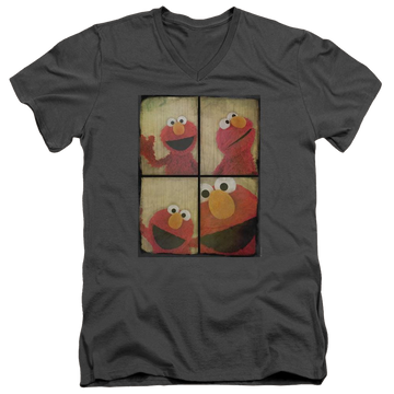 Charcoal men's v-neck t-shirt with Sesame Street Photo Booth Elmo graphic