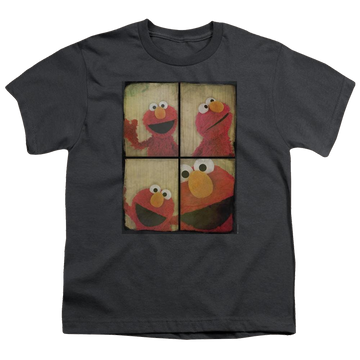 Charcoal youth t-shirt for ages 8 to 12 with Sesame Street Photo Booth Elmo graphic