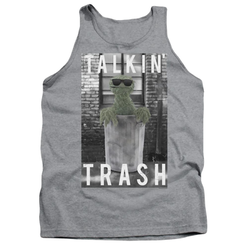 Athletic heather men's tank with Sesame Street Talkin Trash graphic