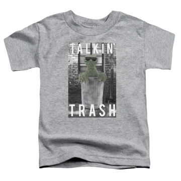 Athletic heather toddler t-shirt with Sesame Street Talkin Trash graphic