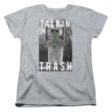 Athletic heather women's t-shirt with Sesame Street Talkin Trash graphic