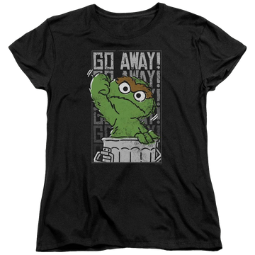 Black women's t-shirt with Sesame Street Go Away graphic