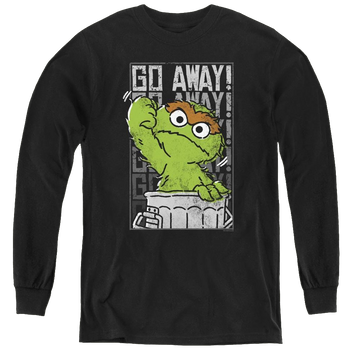 Black youth long sleeve t-shirt with Sesame Street Go Away graphic