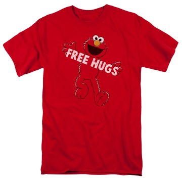 Red men's regular fit t-shirt with Sesame Street Free Hugs graphic