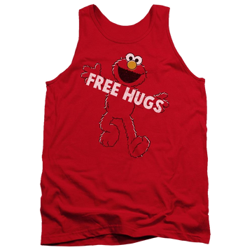 Red men's tank with Sesame Street Free Hugs graphic