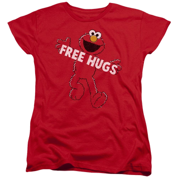 Red women's t-shirt with Sesame Street Free Hugs graphic