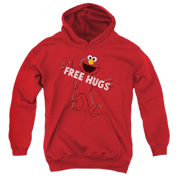 Red youth hoodie for ages 8 to 12 with Sesame Street Free Hugs graphic