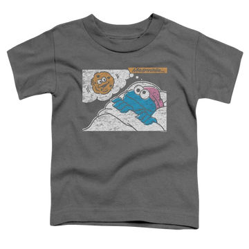 Charcoal toddler t-shirt with Sesame Street Meanwhile graphic