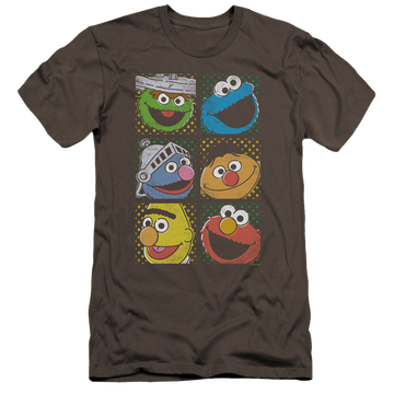 Charcoal men's premium slim fit t-shirt with Sesame Street Group Squares graphic