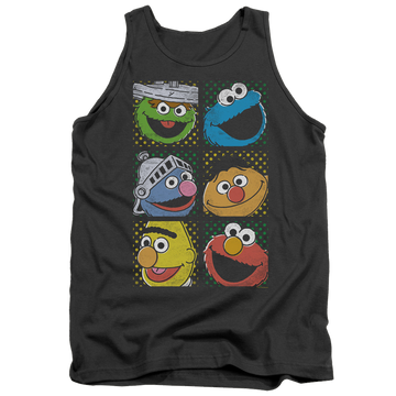Charcoal men's tank with Sesame Street Group Squares graphic