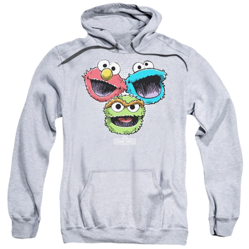 Athletic heather pullover hoodie with Sesame Street Halftone Heads graphic